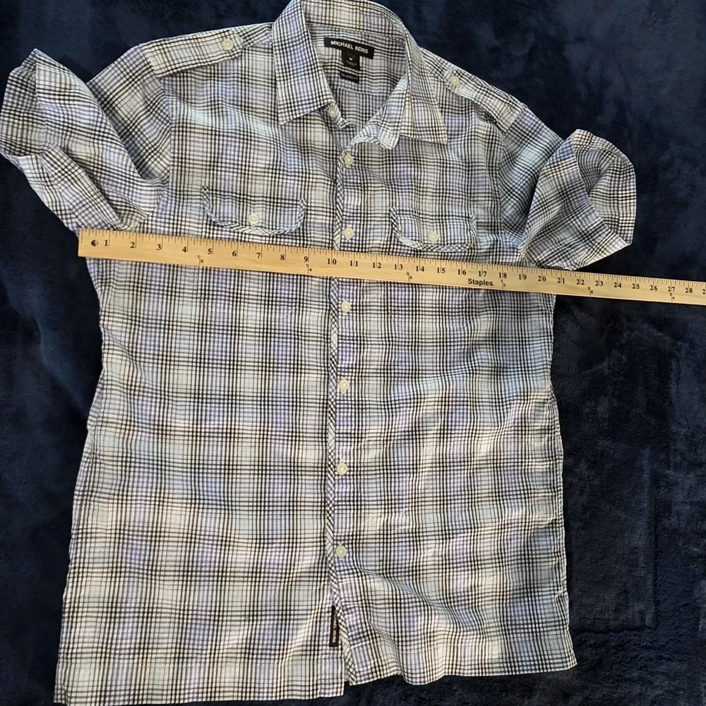 Michael Kors Tailored Fit Short Sleeve Button Up Plaid Shirt Mens Size‎ Medium